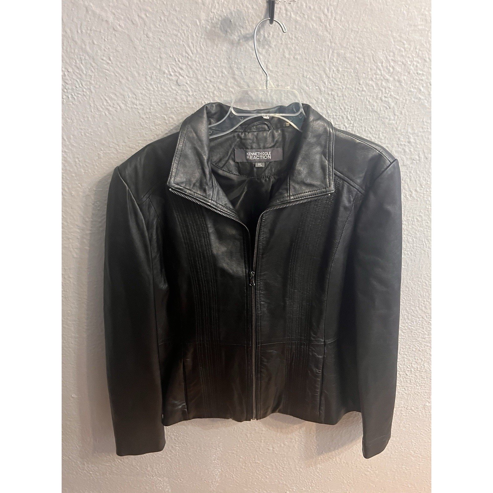Kenneth Cole Moto Jacket Women's Size XL Black Leather Pockets Lined