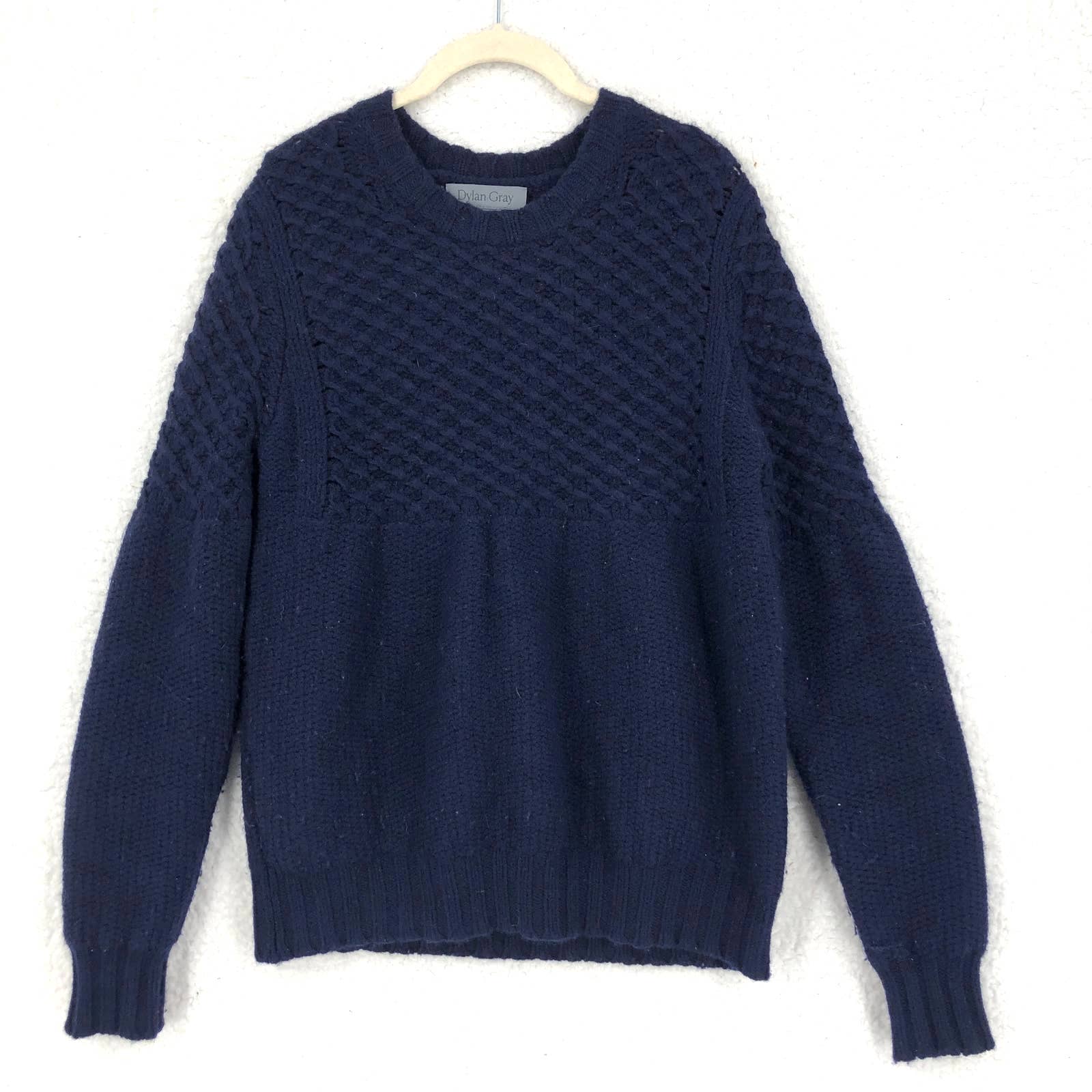 Dylan Gray Mens M Blue 100% Merino Wool Mixed Knit Sweater Crew Neck Long Sleeve