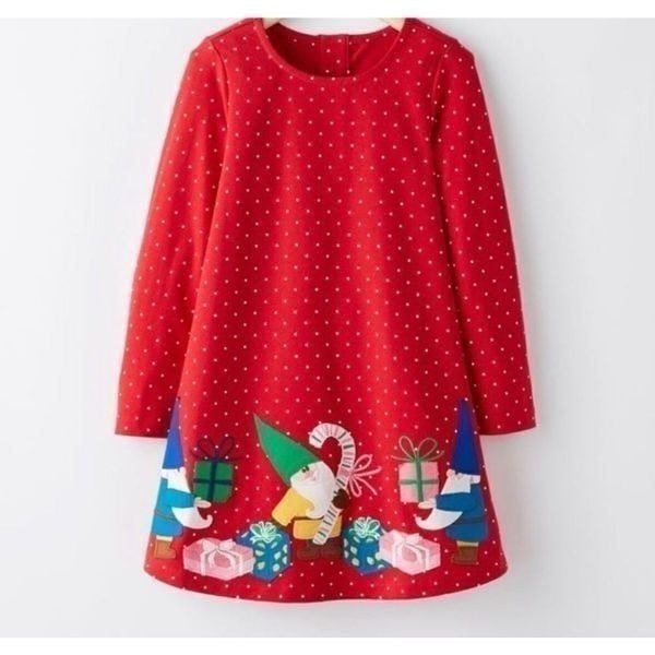 Hanna Andersson Gnome Present Appliqué Dress Sz 110cm