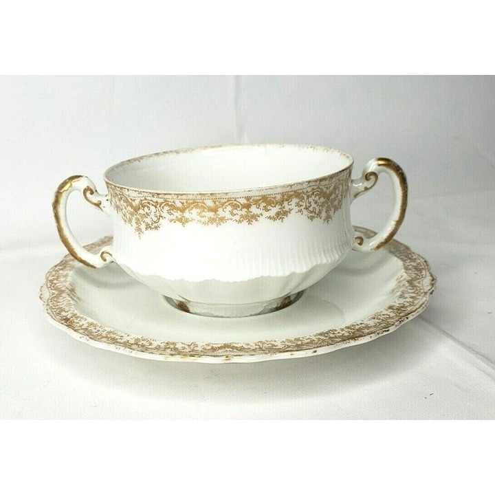 Theodore Haviland Limoges France Tea Cup and Saucer White Gold Design