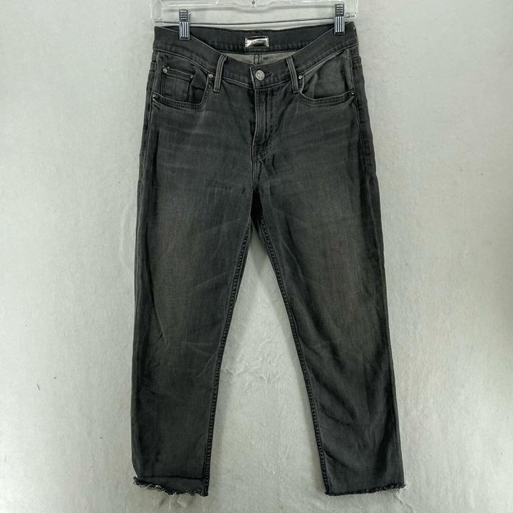 Mother Jeans Women's Sz 24 Gray Straight Leg Mid-Rise Raw Hem Stretch Denim