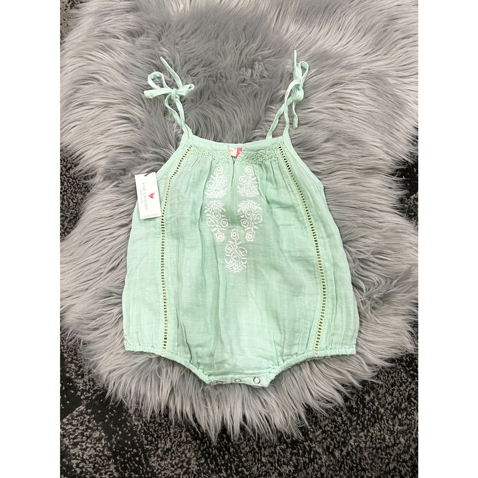 NWT Pink Chicken Neptune Green Ava Bubble 6/12m