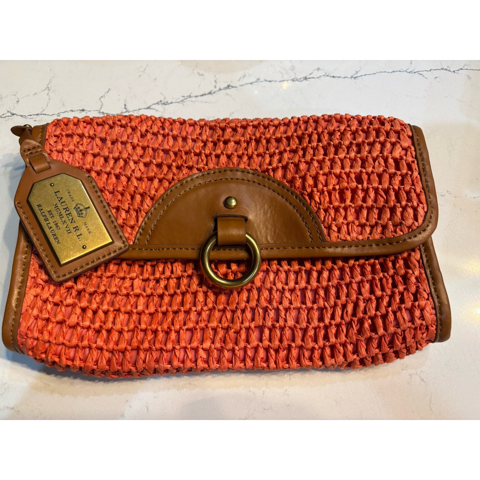 Ralph Lauren Polo Coral Bandana Woven Small Clutch Purse Summer SPRING VINTAGE
