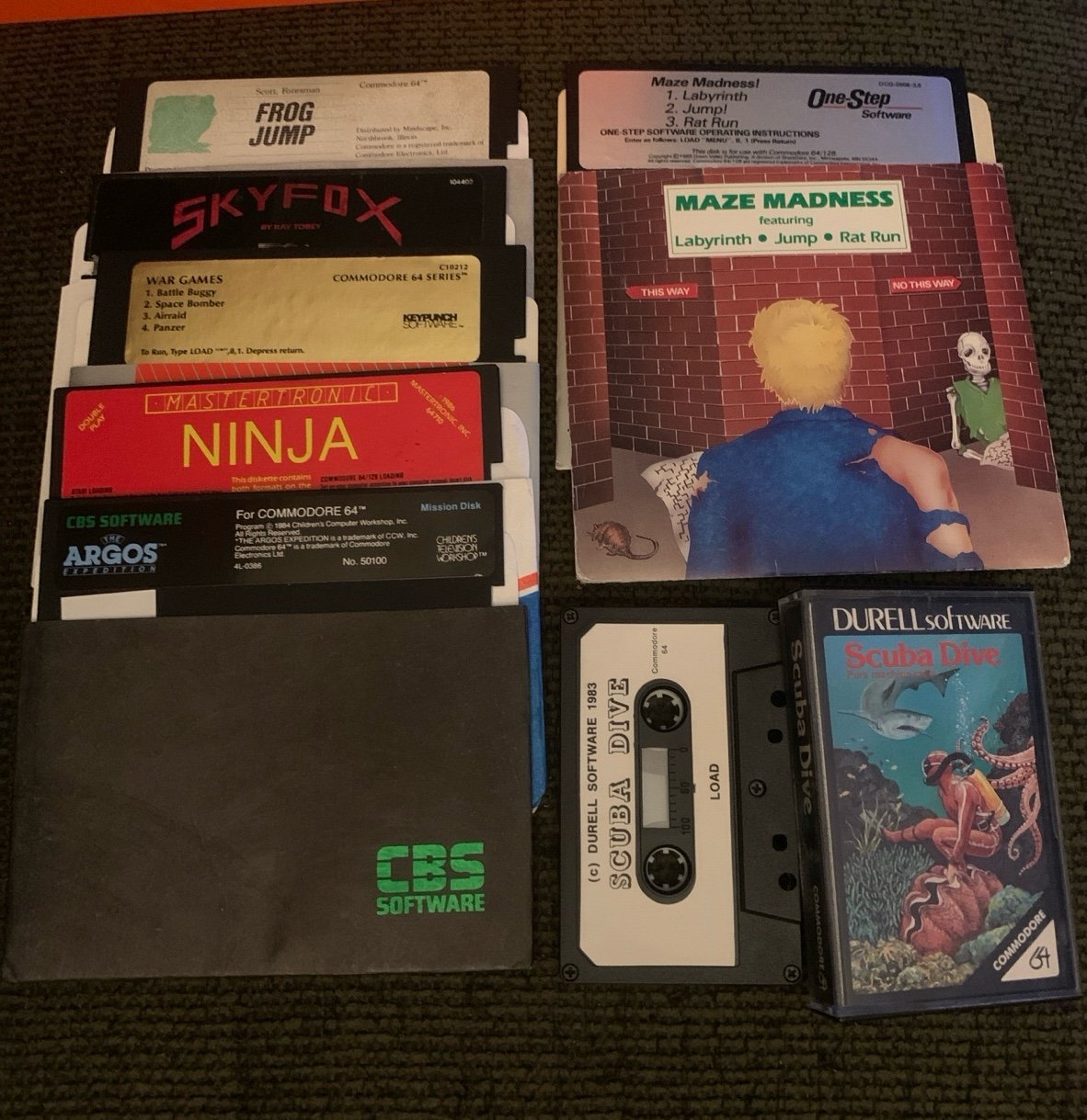Commodore 64 lot of 6 disks and Scuba Dive (Pal Cassette)