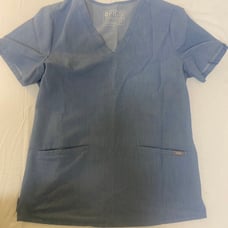 FIGS Scrubs womens small Casma two pocket top heathered indigo blue
