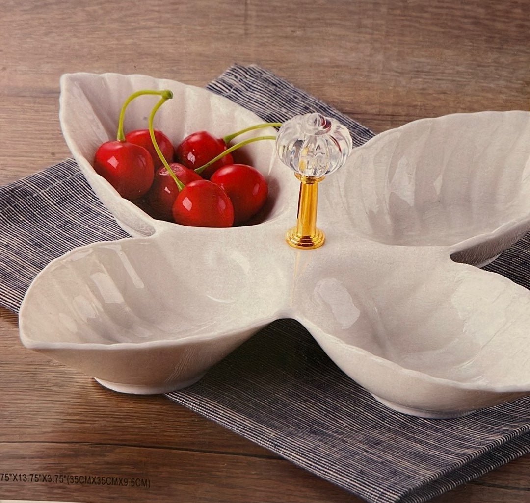 Serving Dish 4 section Porcelain Plated Handle 13.75”x13.75” by Momentum. New w