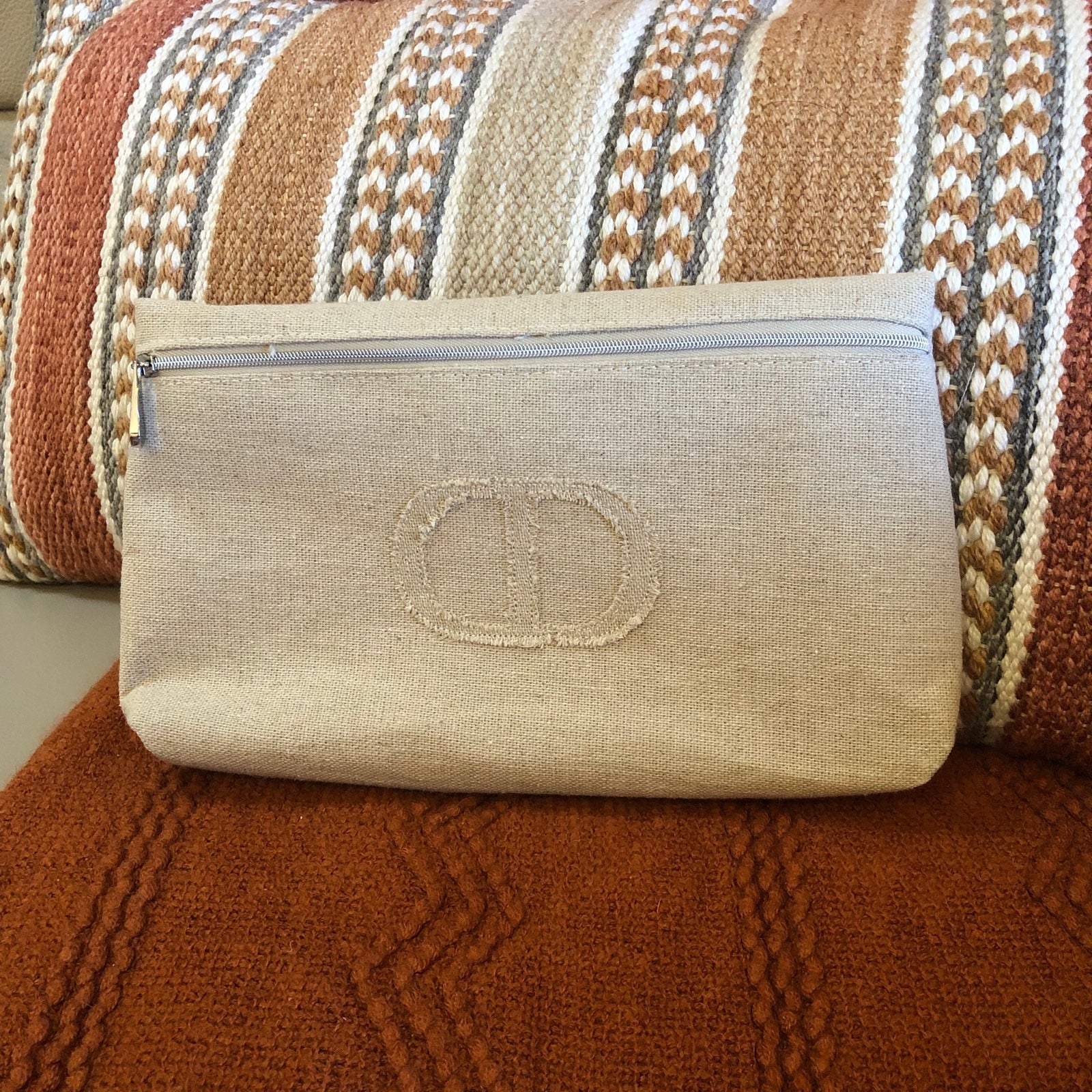 Taupe Canvas Christian Dior Cosmetic Bag