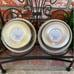 Black Wrought Iron Elevated Pet Feeder W/Silver Bowl Set; Ornate Scroll Design