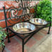 Black Wrought Iron Elevated Pet Feeder W/Silver Bowl Set; Ornate Scroll Design