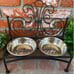 Black Wrought Iron Elevated Pet Feeder W/Silver Bowl Set; Ornate Scroll Design