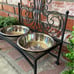 Black Wrought Iron Elevated Pet Feeder W/Silver Bowl Set; Ornate Scroll Design