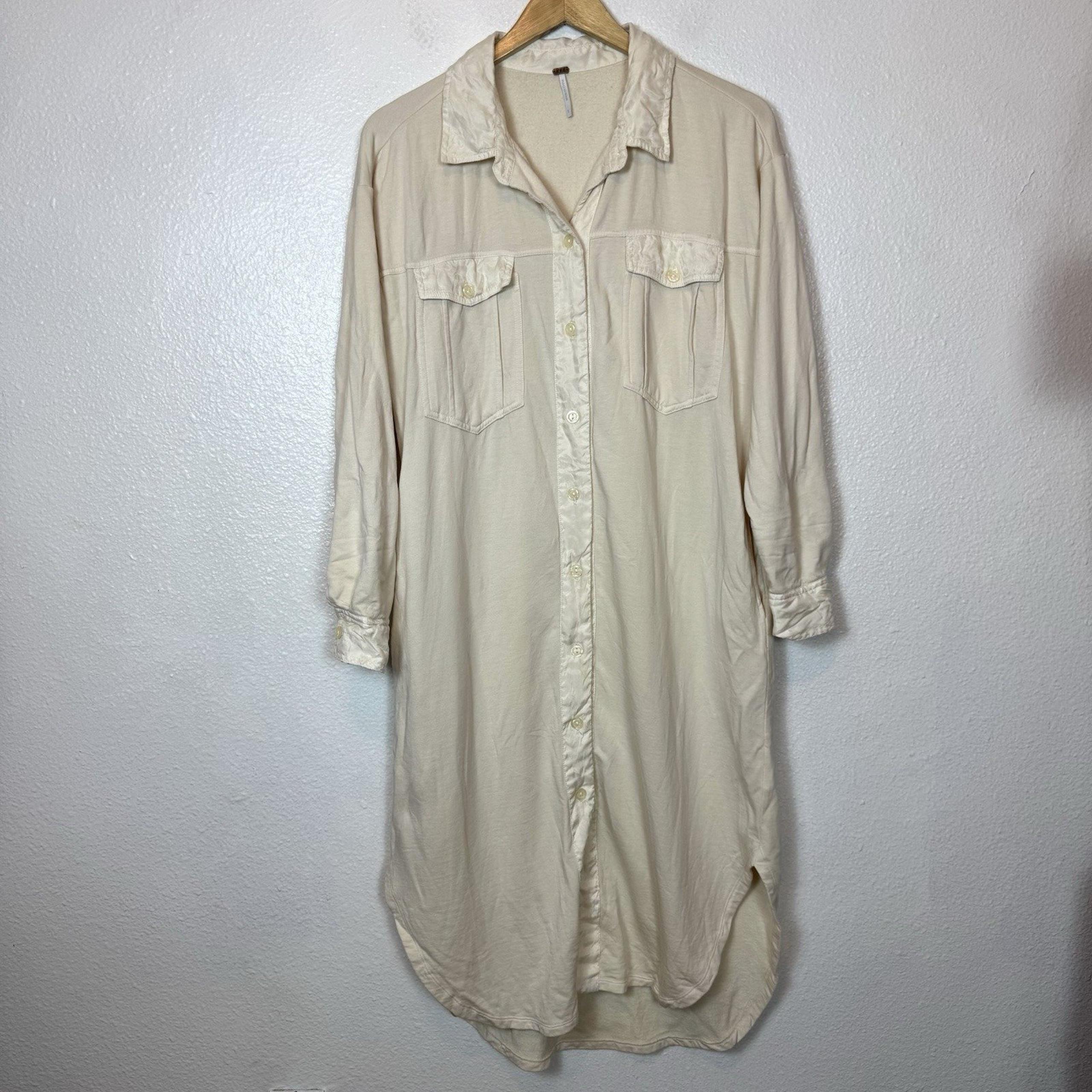 Young Fabulous Broke Midi Shirt Dress Women's Small Button Front Cream Pockets