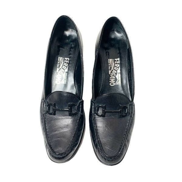 Salvatore Ferragamo Women’s Black Heel Loafers with Horse Bit Buckle Size 8.5 2A