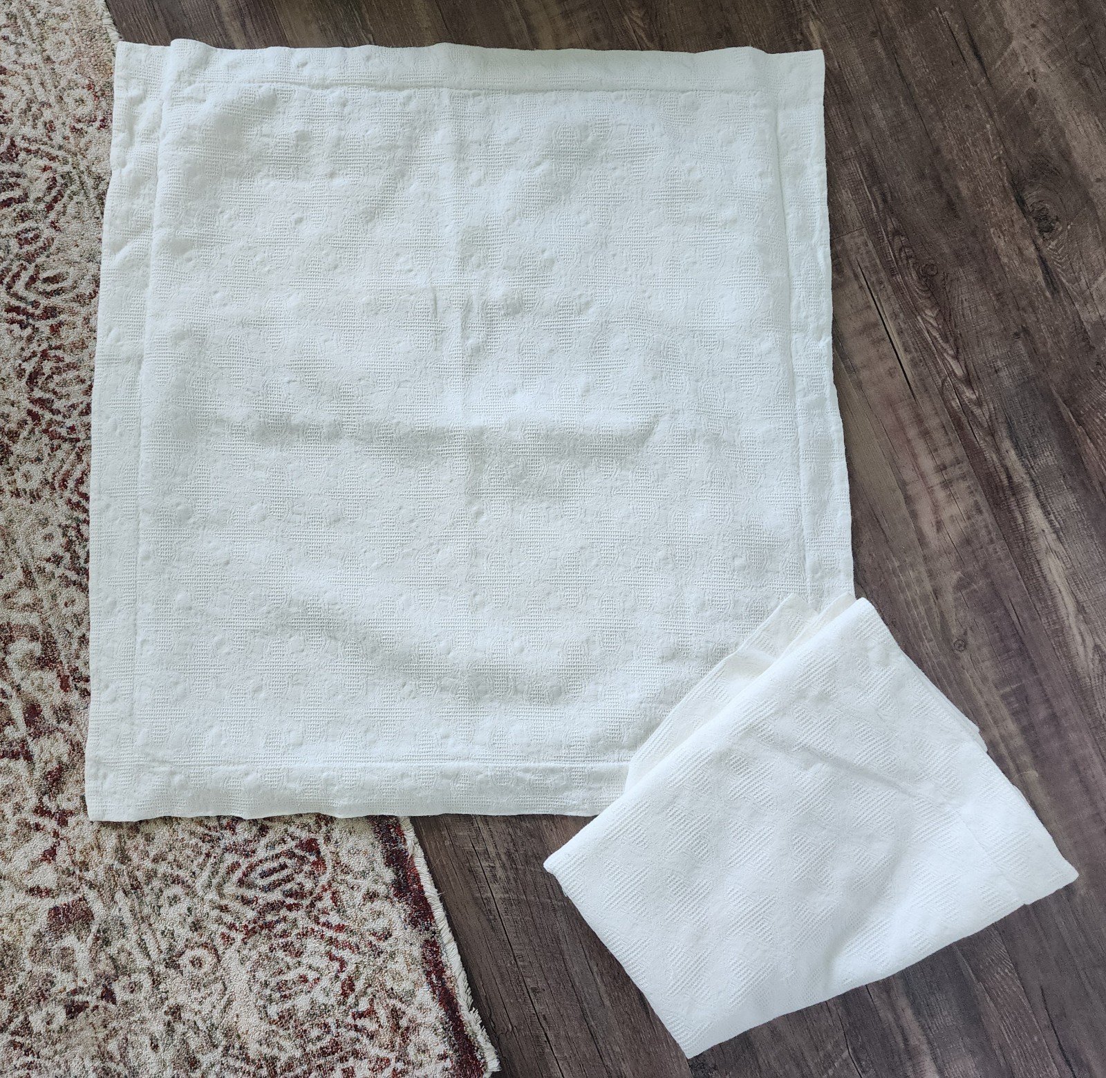 Pair (2) Docofil White Waffle Weave 100% Cotton Euro Shams Pillow Covers 28 x30