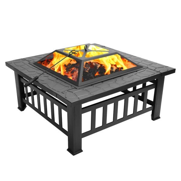 32 Inch Heavy Duty 3 in 1 Metal Square Patio Firepit Table BBQ Garden Stove