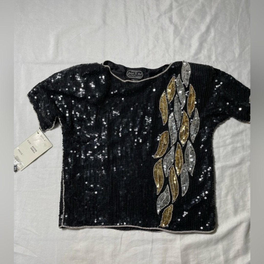 NWT Vintage 90s pure silk and sequin top women size petite S Joseph le bon