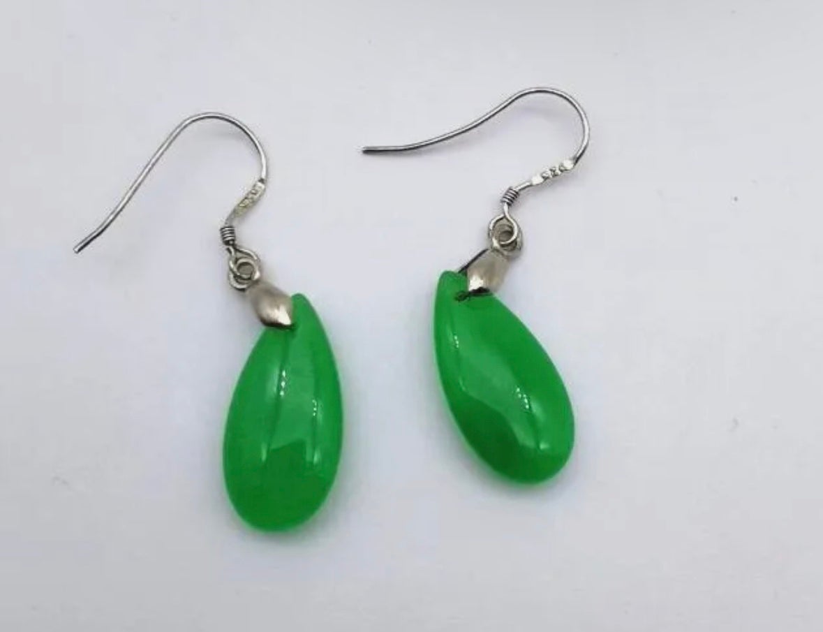 925 Jadeite Teardrop Earrings Apple green