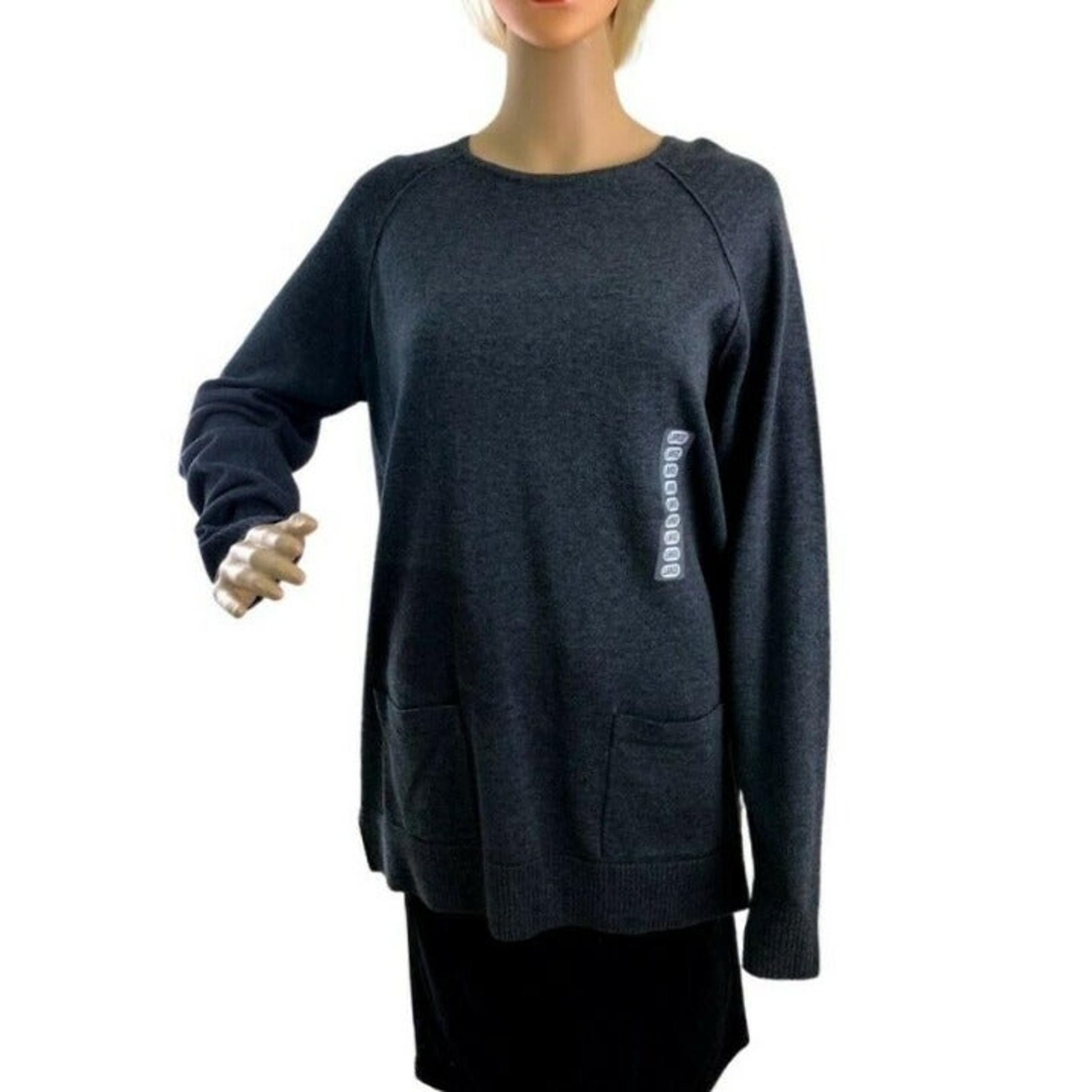 Jeanne Pierre Sweater Charcoal Color Women Long Raglan Sleeve Scoop Neck Size L