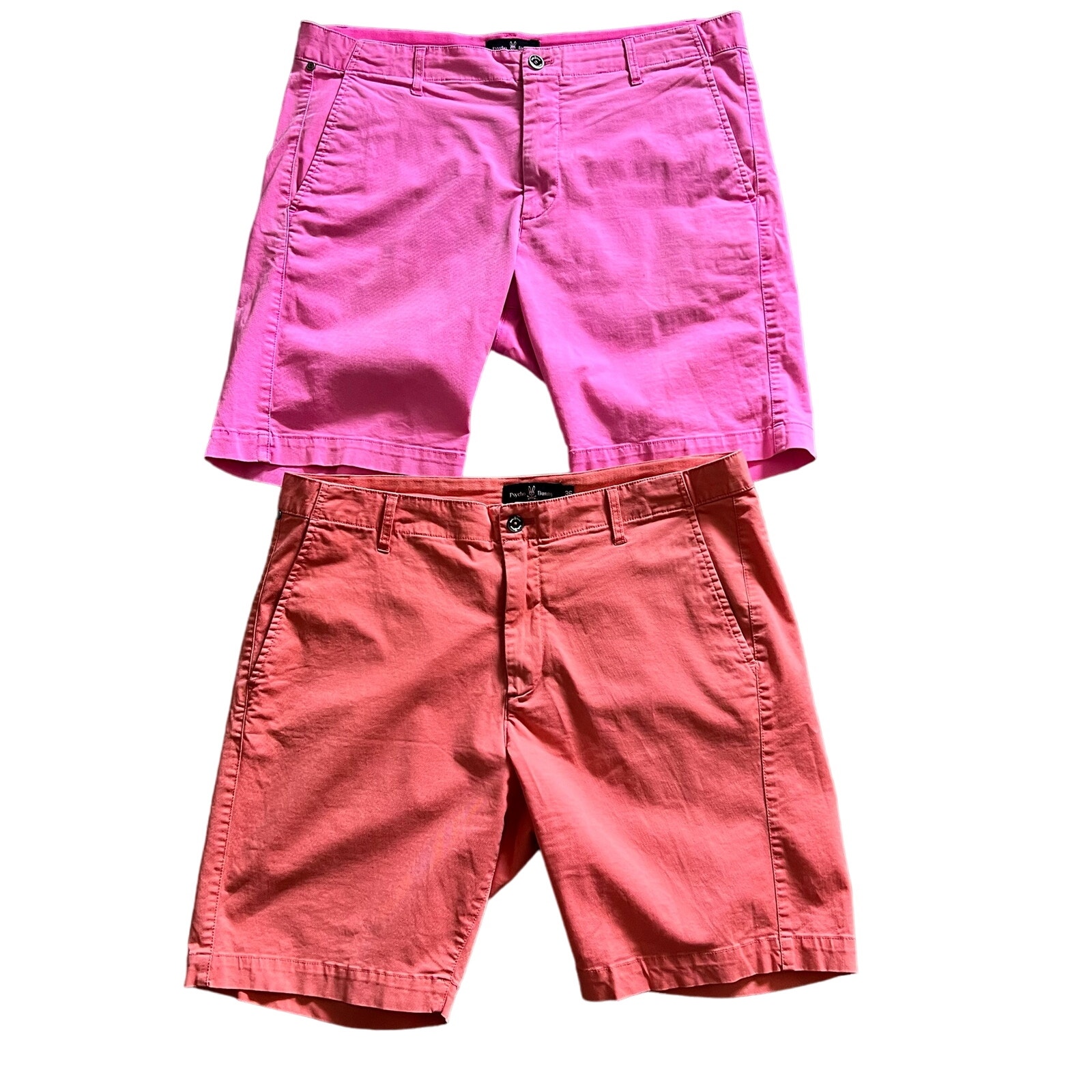 BUNDLE OF 2 Psycho Bunny Diego Chino Shorts 36 Mens Hot Pink Coral Flat Front