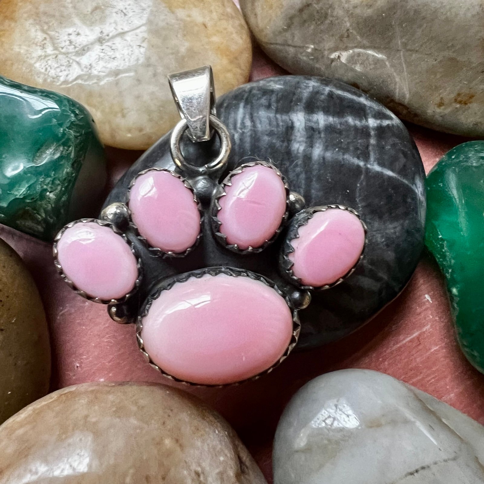 Sterling Silver & Pink Conch Paw Print Pendant