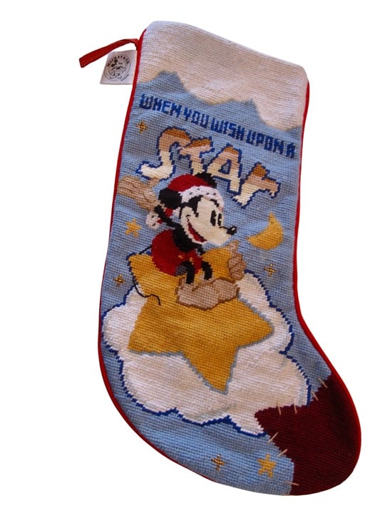 Disney Mickey Mouse Needlepoint Stocking Santa Hat Wish Upon a Star Vintage 19