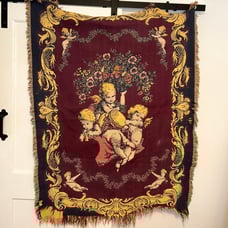 Vintage Tapestry with Cherubs and Floral Design