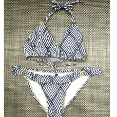VIX PAULA HERMANNY Tube Triangle Bikini Top + Full Coverage Bottoms L Blue/white