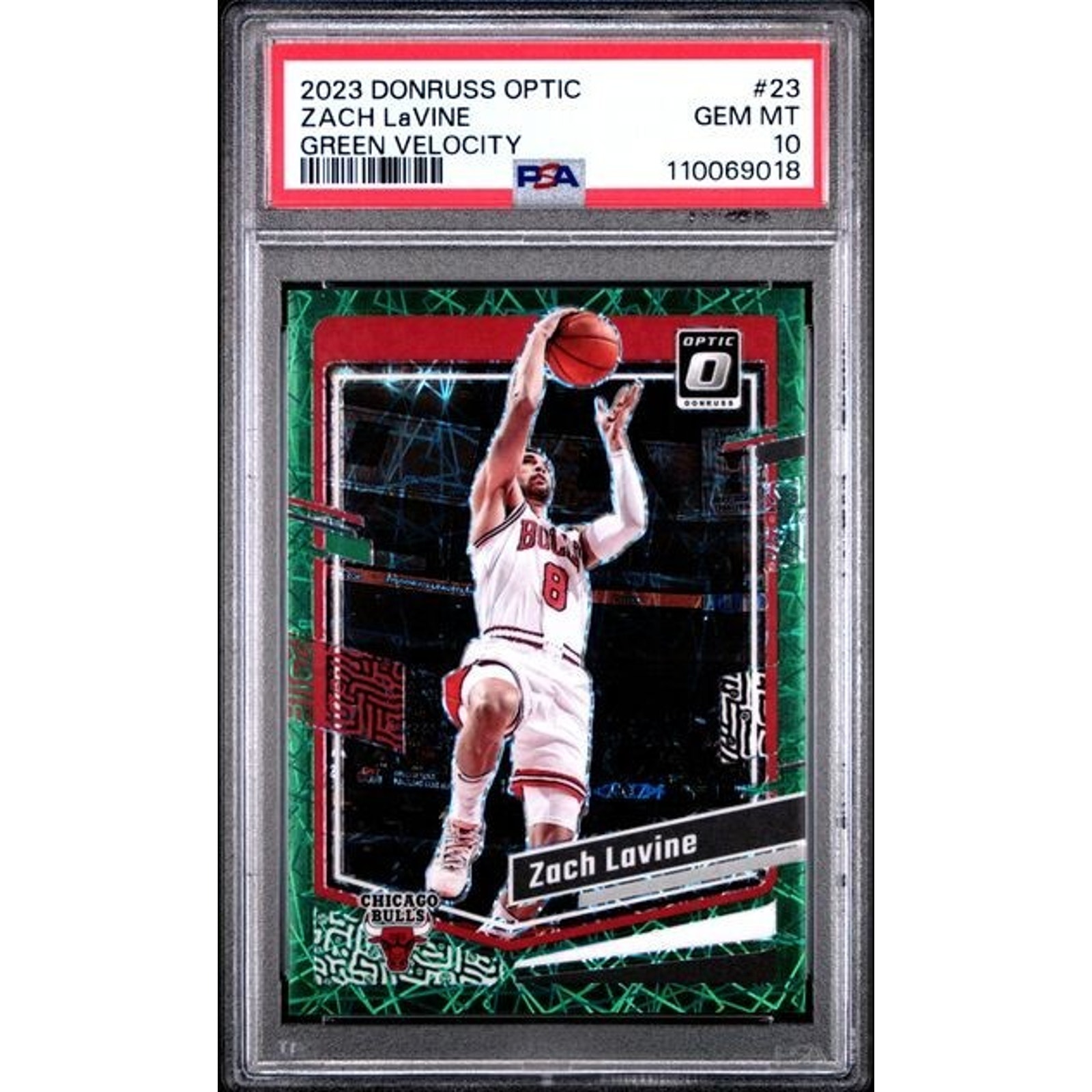 Zach LaVine 2023 Panini Donruss Optic Green Velocity SP /49 PSA 10 (Pop 1) #23
