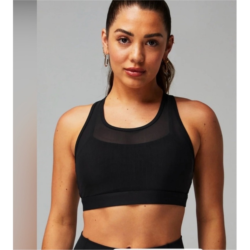 Fabletics Faye Sports Bra Medium Impact Criss Cross Back Mesh Black XL NWT 68