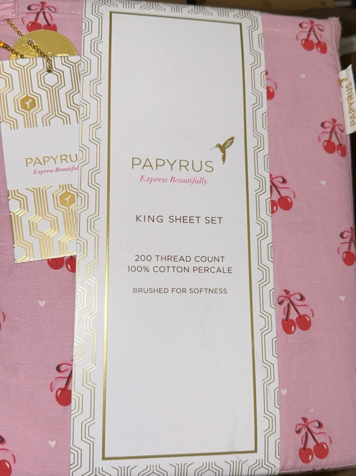 HTF King cherry cherries coquette pink bow bows sheet set viral