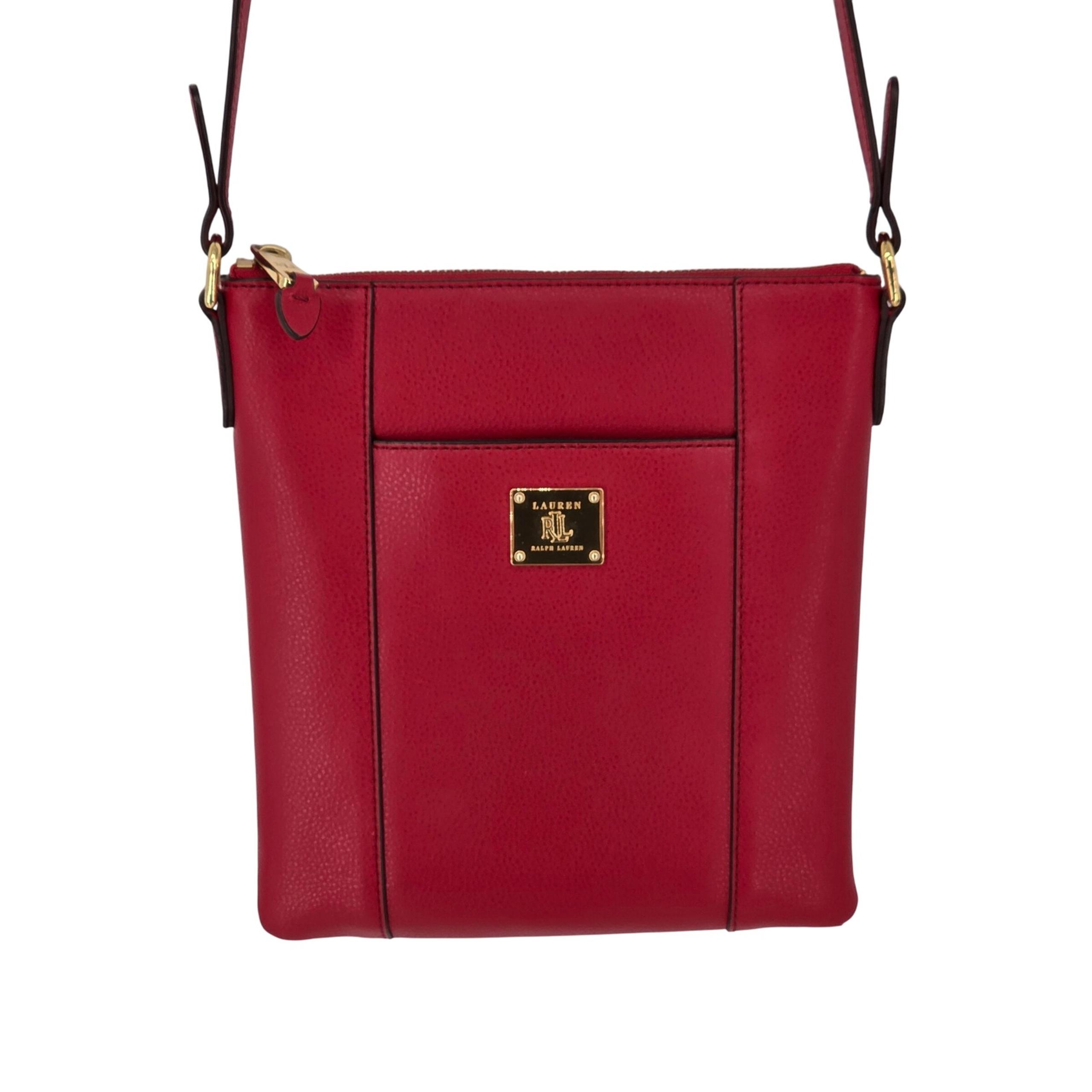 Lauren Ralph Lauren Timeless Crossbody Bag Red Pebbled Cow Leather Academia