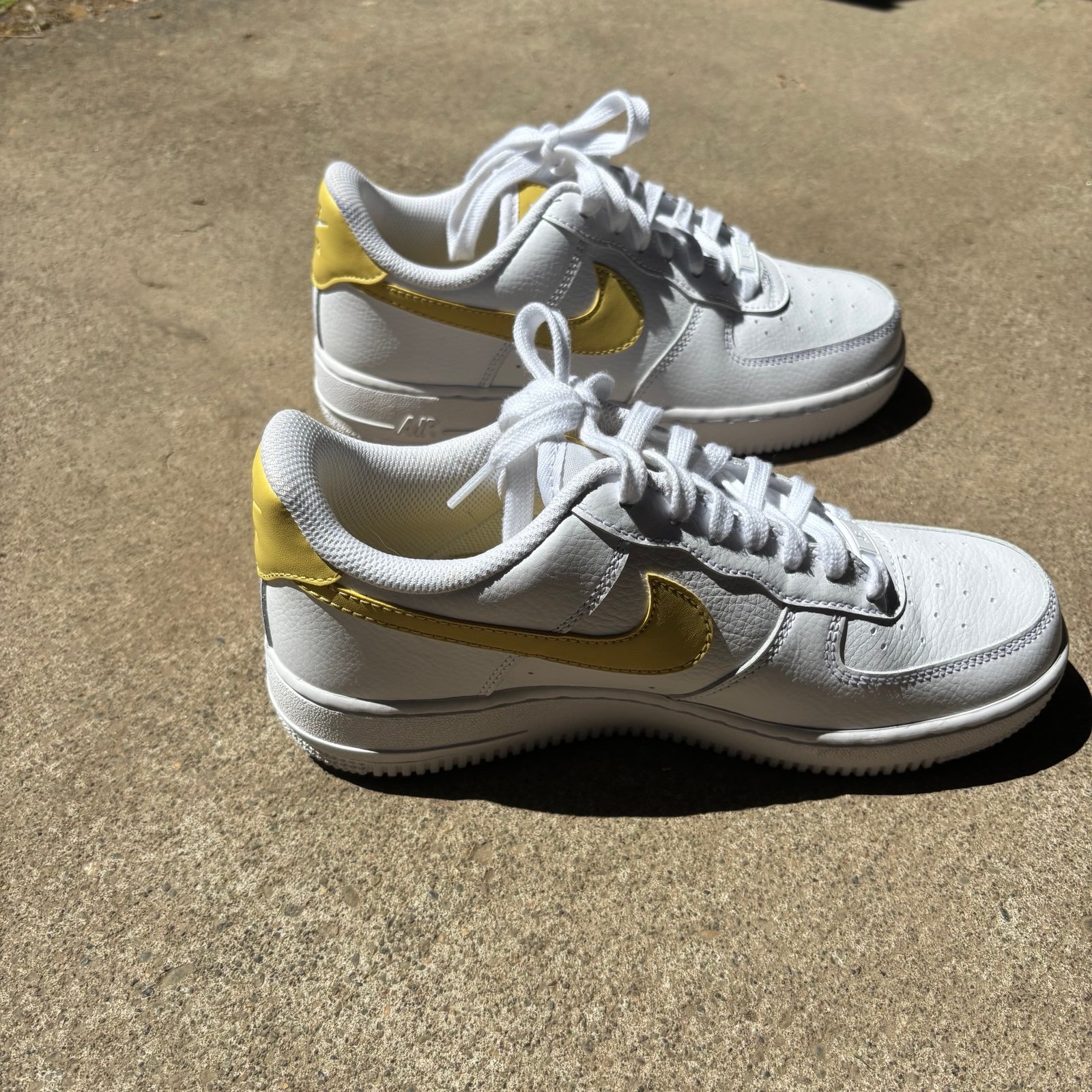 Nike Air Air Force 1 white and Saturn gold, size 8 woman