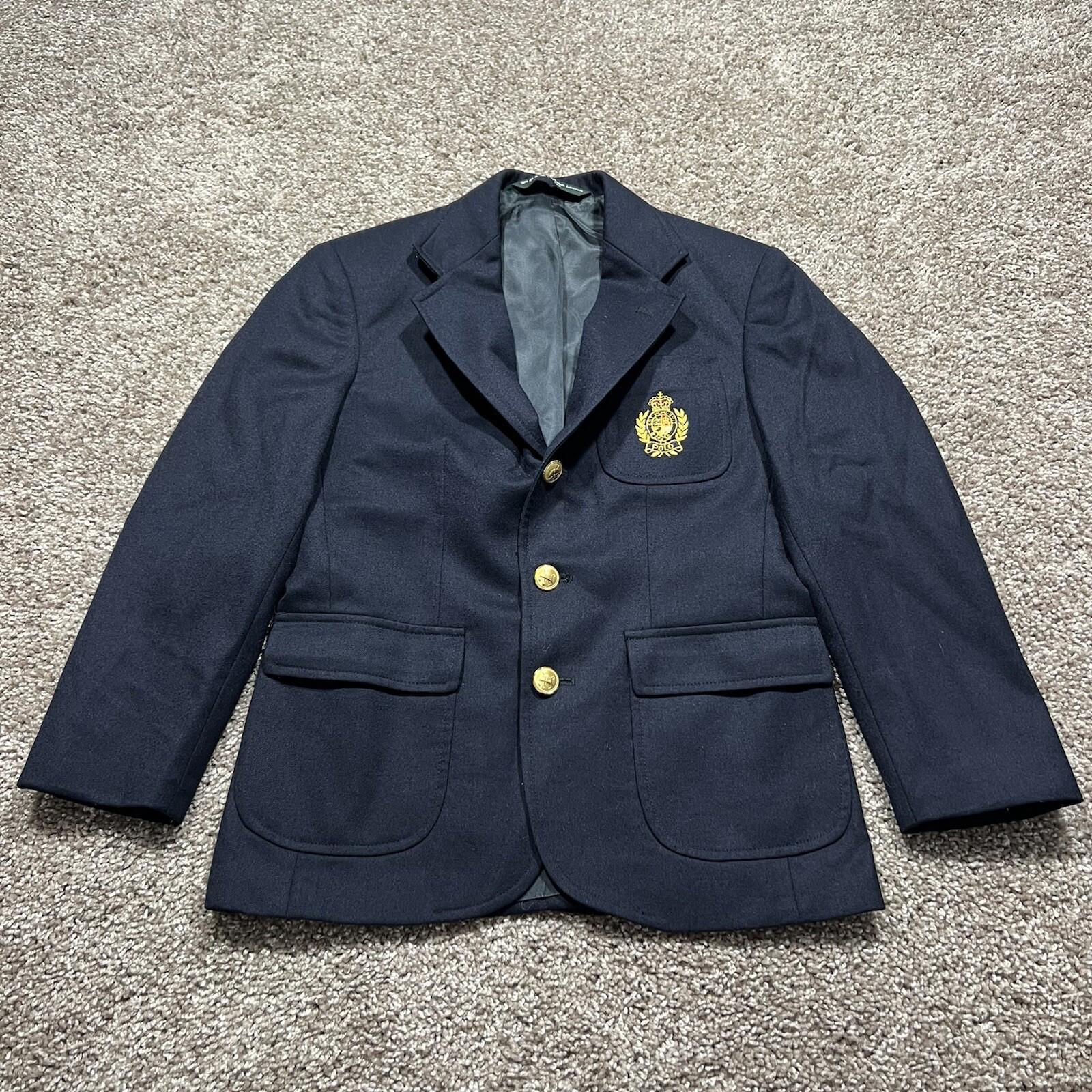 Polo Ralph Lauren crest logo blazer sports coat navy blue 10 Made Usa Petite