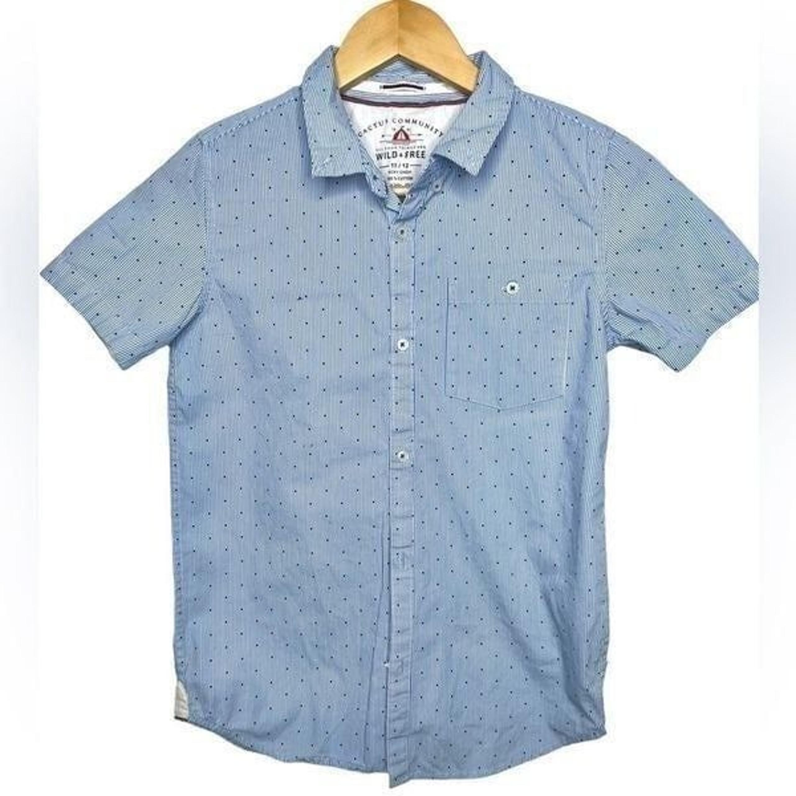 Stylish Blue White Button Up Shirt Boys 11/12