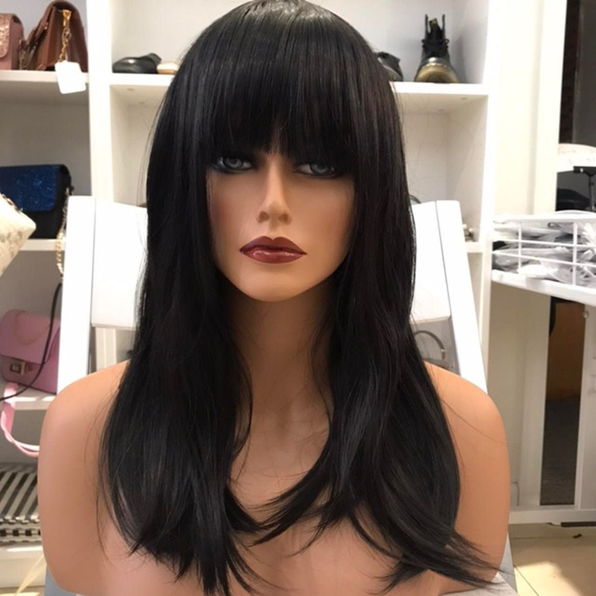 Human hair blend black wig