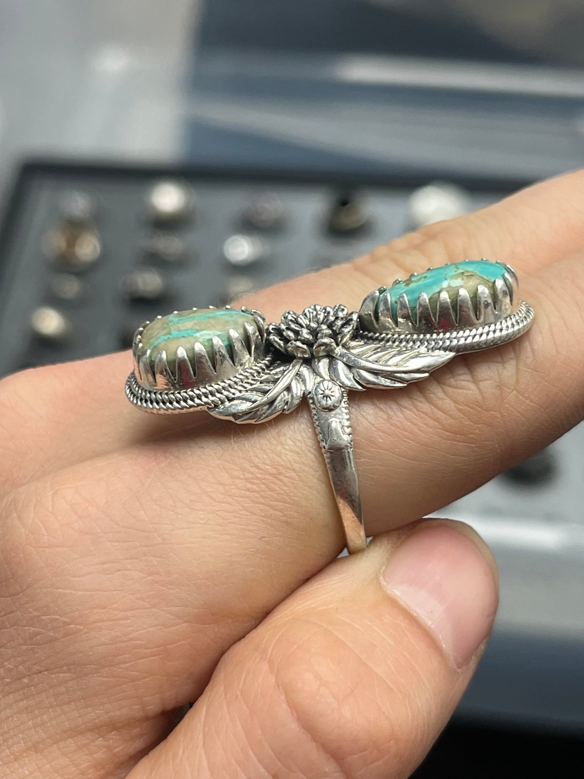 新作揃え Vintage Ring Silver Sterling Stone Lapis & Turquoise Navajo アクセサリー