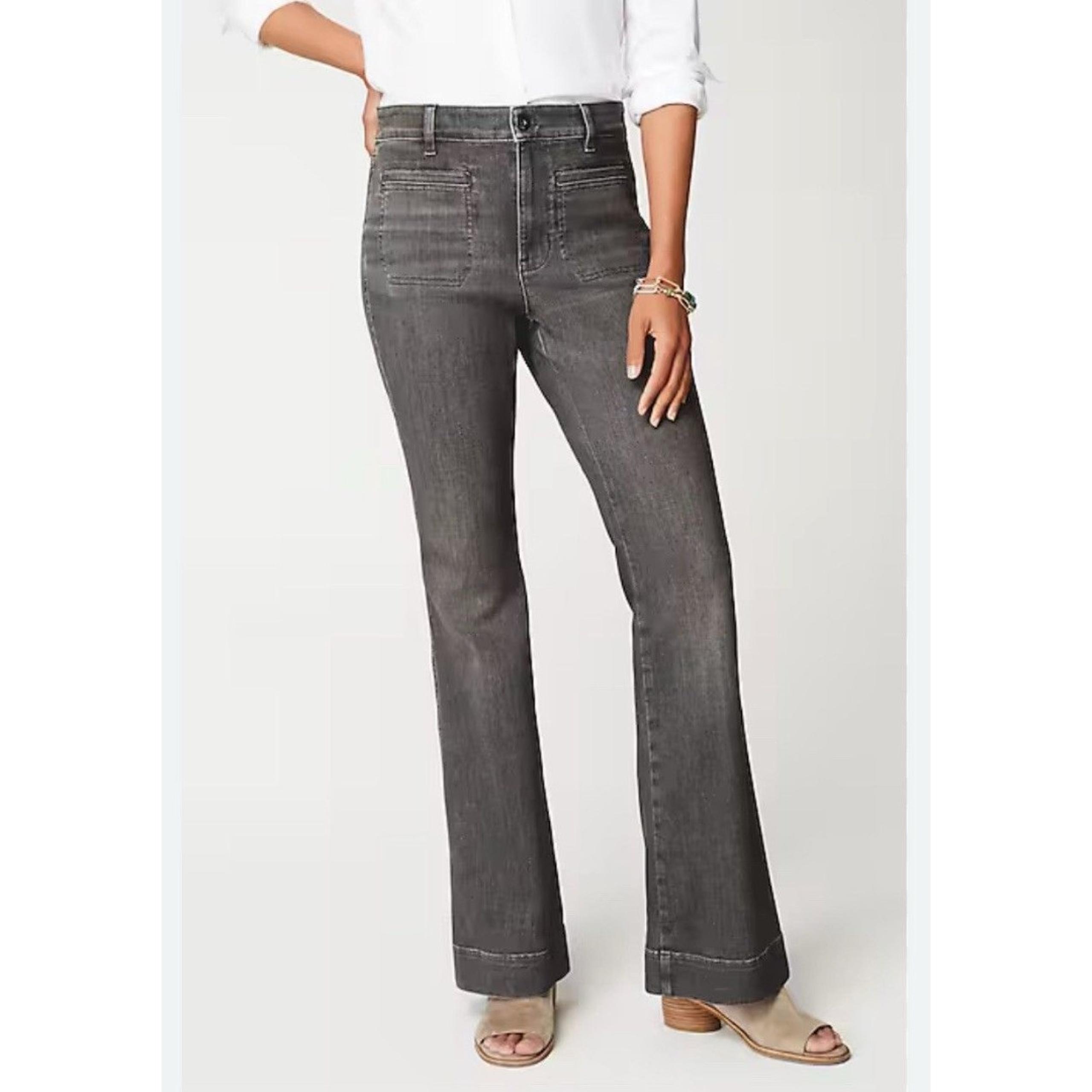 J Jill Denim High Rise Flare Jeans Grey Medium Wash Zip Fly Stretch Womens 14p