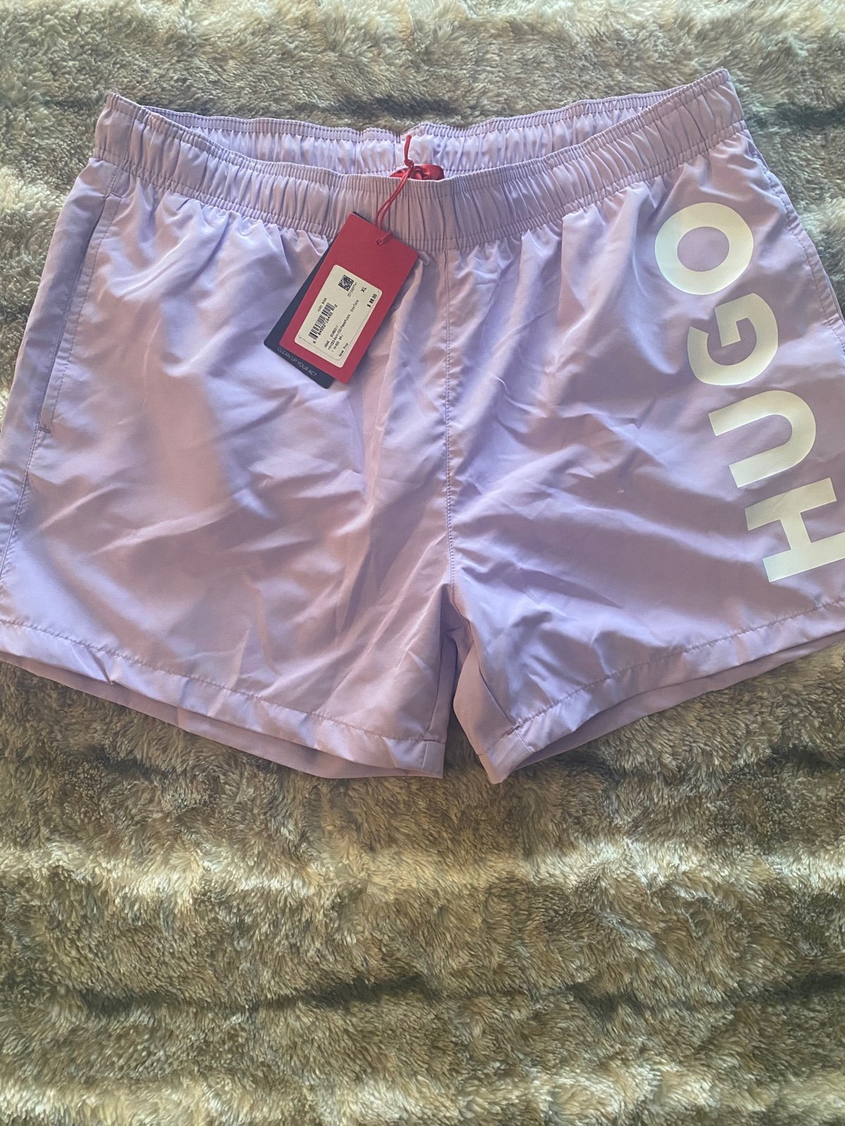 NWT HUGO RECYCLED. MATERIAL SWIM SHORTS WITH LOGO PRINT