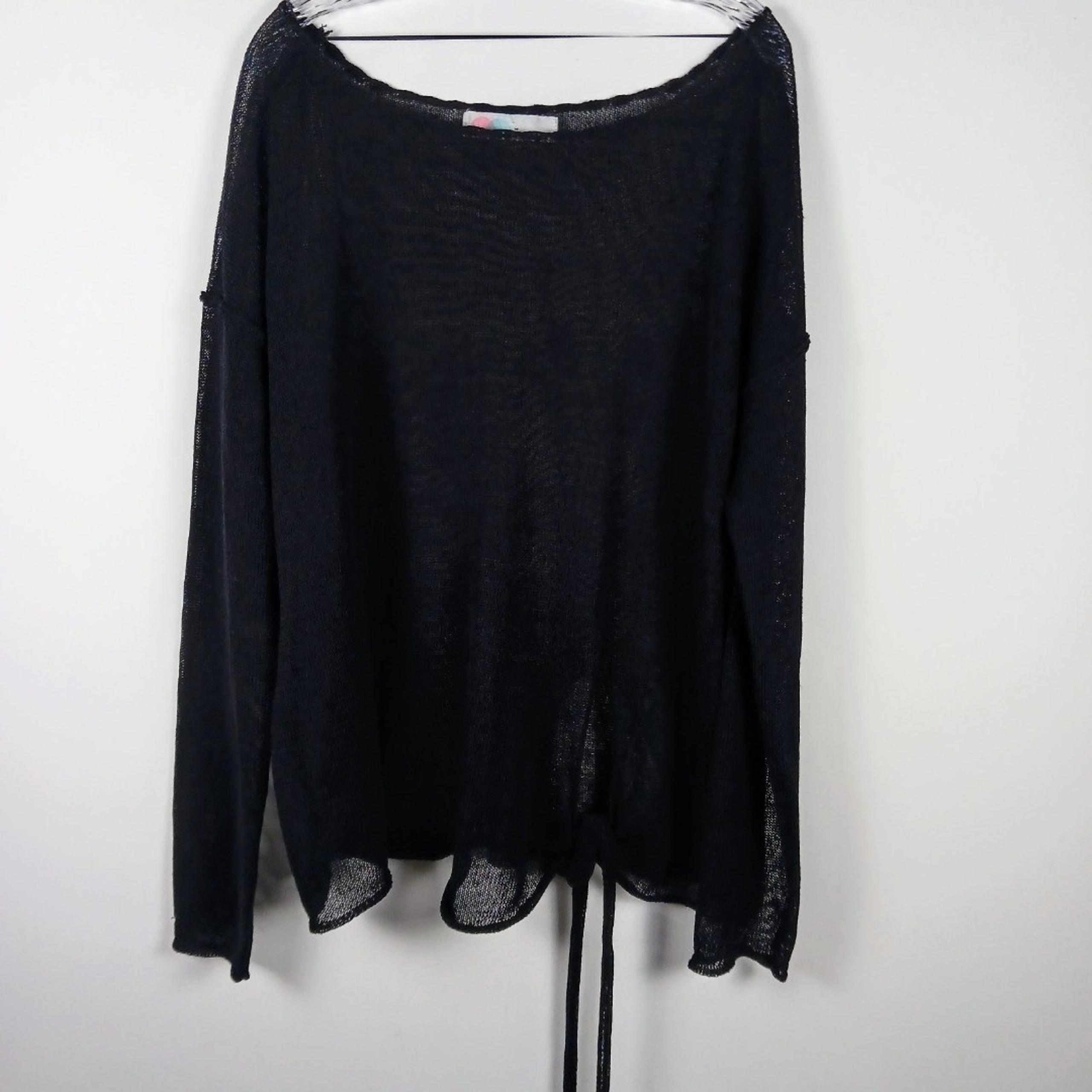 FP Beach Free People Linen Blend Pullover Top Oversized Size M Black