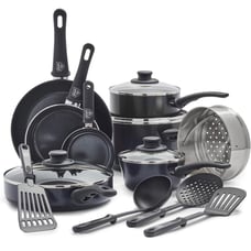 Soft Grip Diamond Healthy Ceramic Nonstick, 16 Piece Cookware Pots and Pans Set