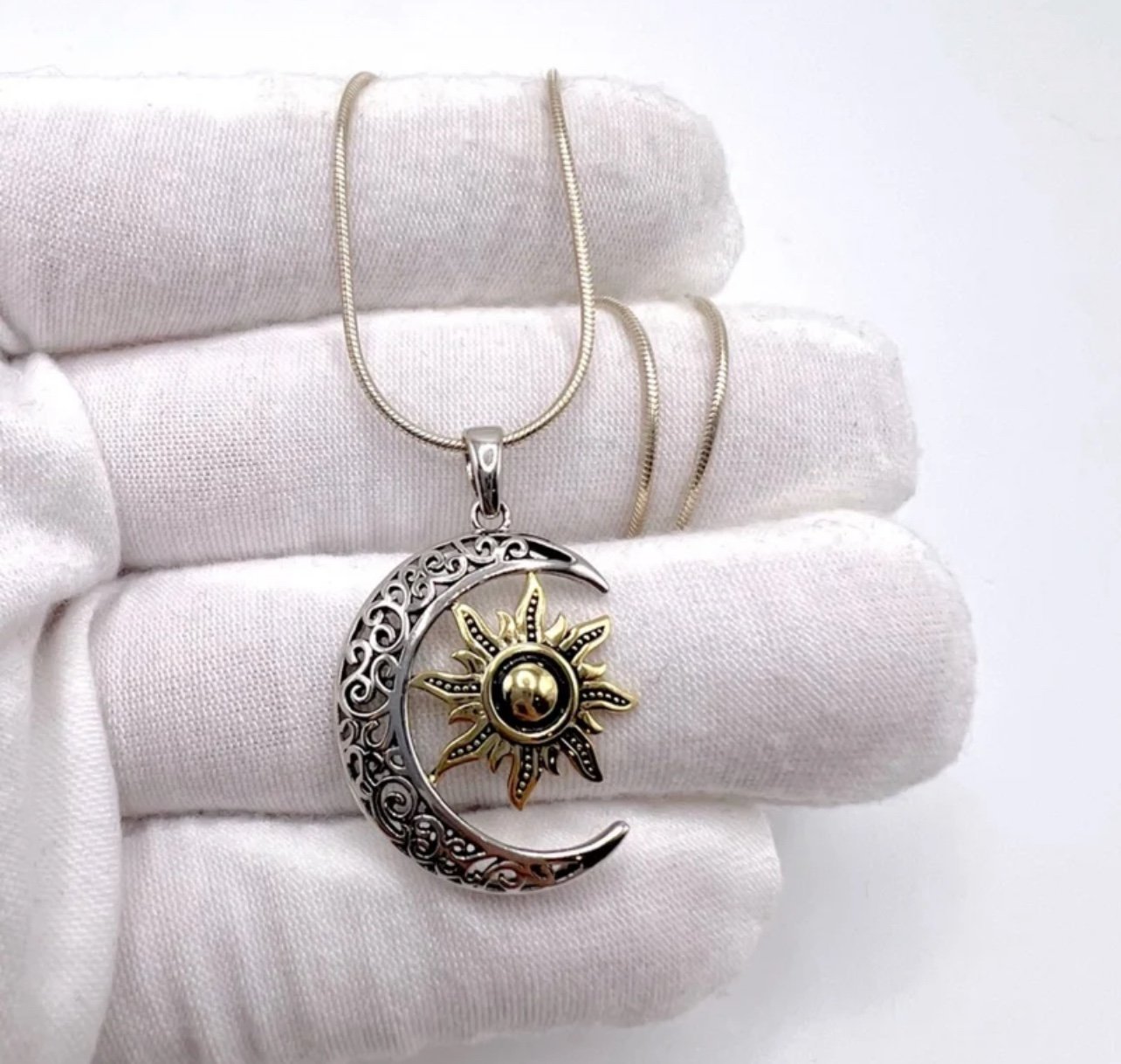 Sterling Silver Two-tone Sun and Moon Necklace