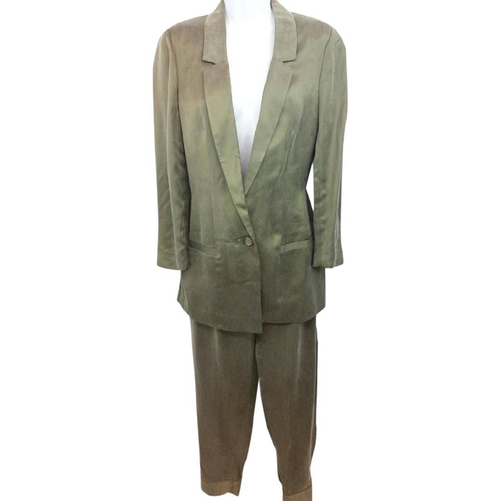 DIANE VON FURSTENBERG SATIN DARK GREEN SILK BLEND PANT SUIT 4 8
