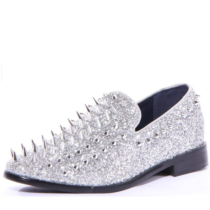 Men Vintage Spike Dress Loafers Slip On Fashion Shoes Classic Tuxedo Silver 13