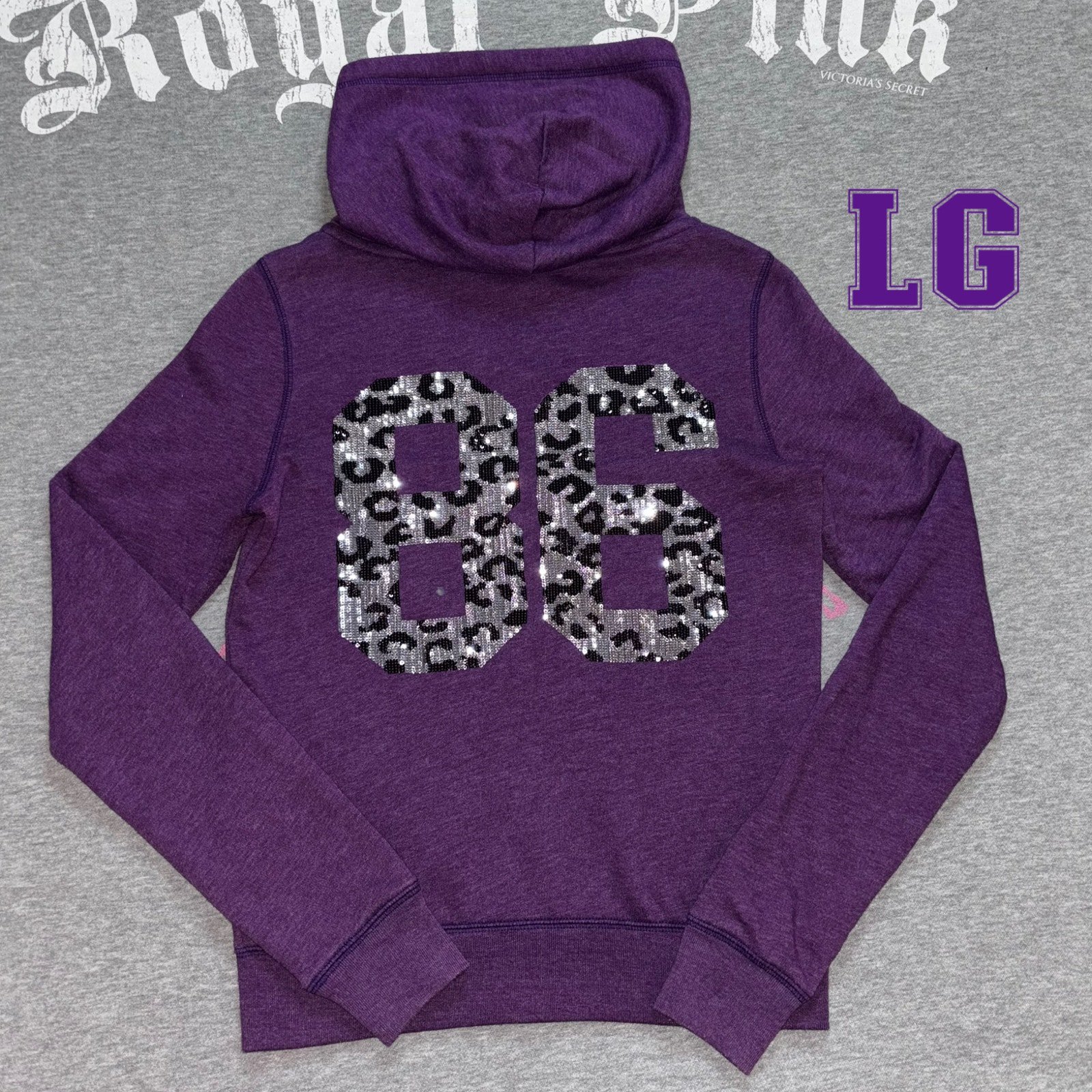 Victorias Secret PINK Cheetah Leopard Animal Print Sequin Bling Full Zip - LG