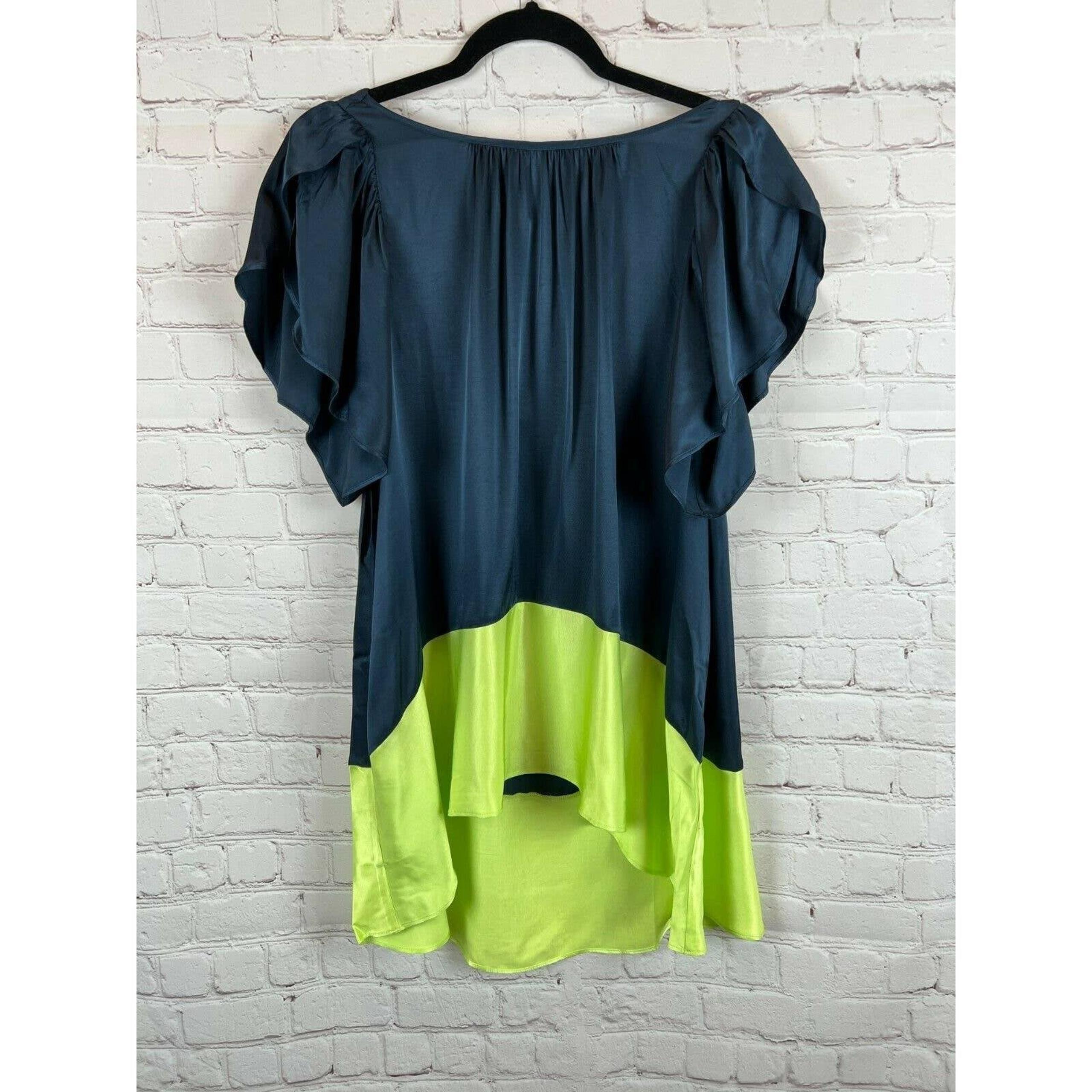 MAEVE ANTHROPOLOGIE colorblocked viscose tunic blouse top navy blue green XS NWT