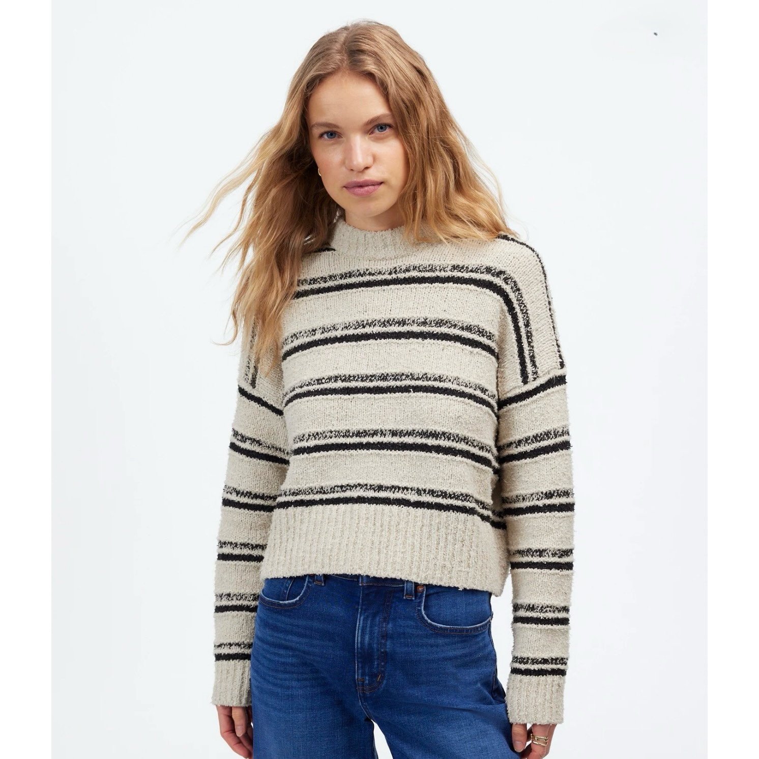 NWT Madewell Eyelash-Yarn Crewneck Sweater Dark Denim Stripe