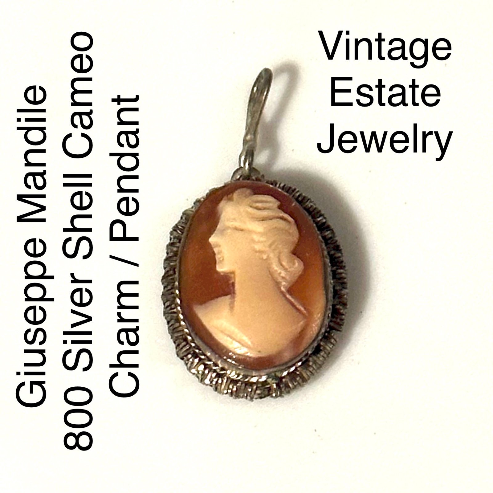 Giuseppe Mandile 800 Silver Shell Cameo Charm Pendant Vintage Estate Jewelry