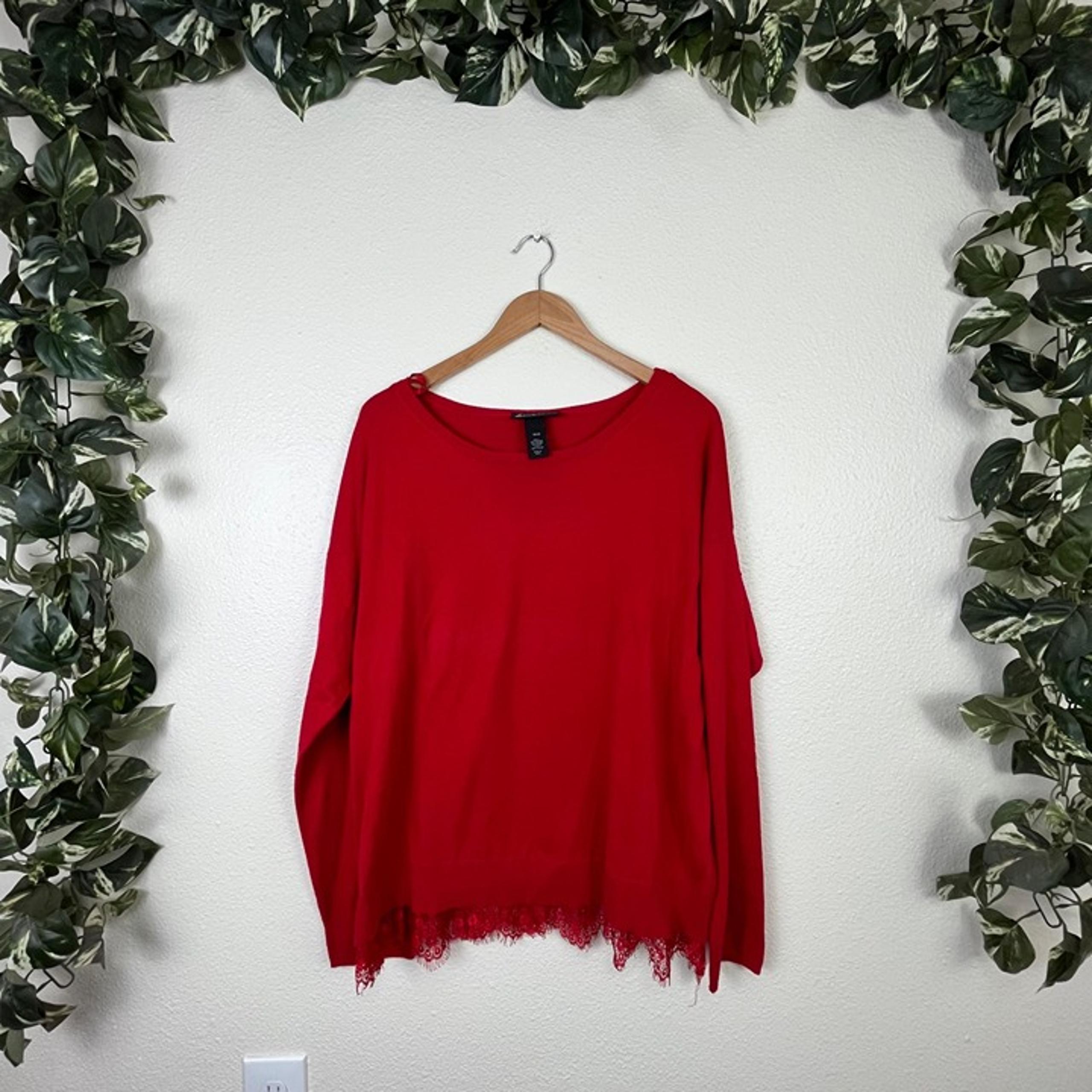Lane Bryant Long Sleeve Scoop Neck Lace Boarder Sweater Red Women’s Size 18/20