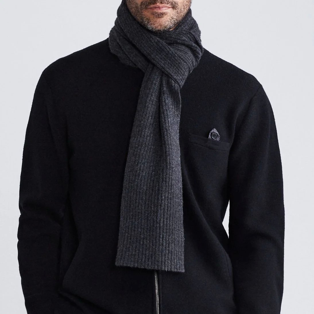 TSE Ribbed Knit Scarf 100% Cashmere Black