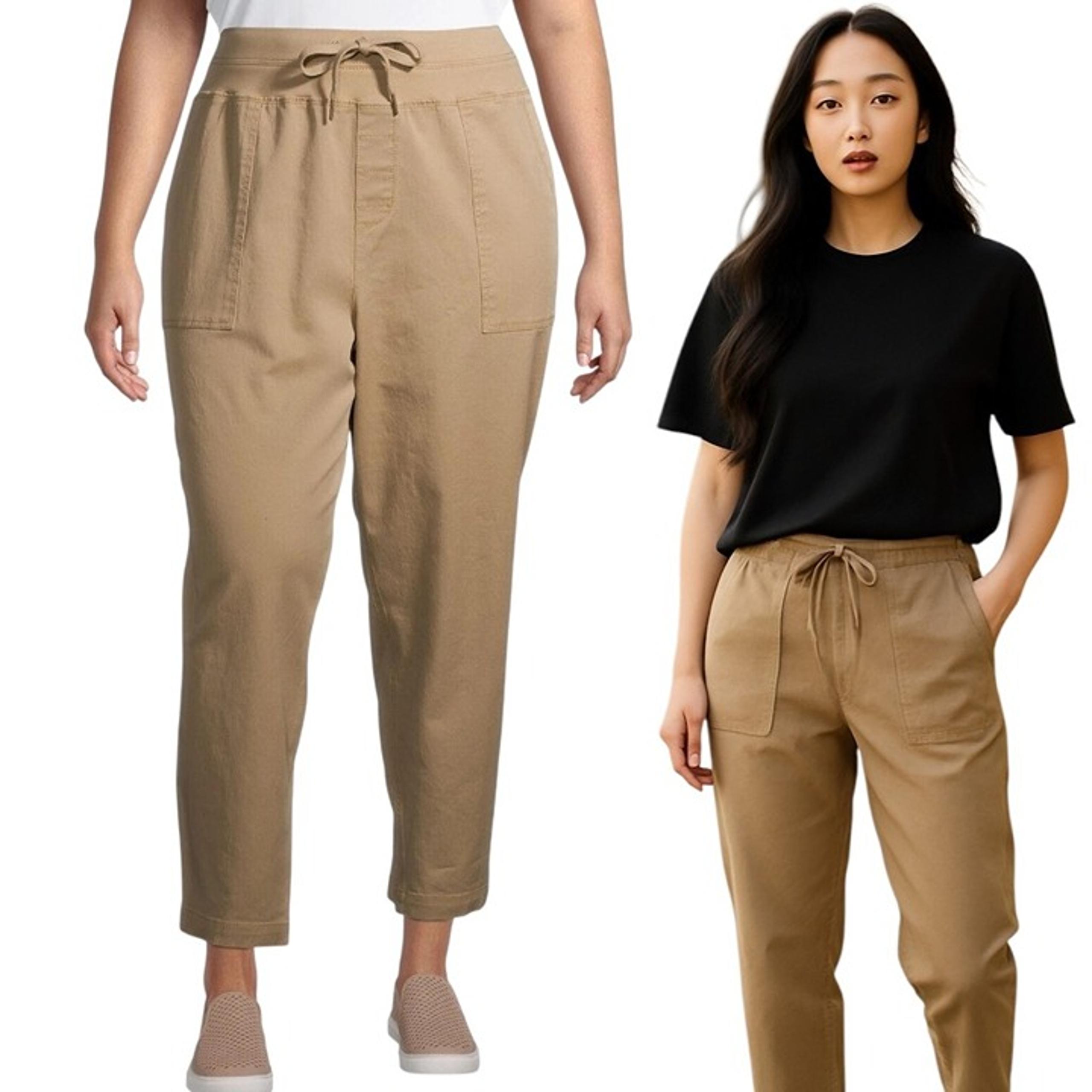 Terra & Sky Cargo Pants Women's Plus Size 0X (14W) Utility Capri Beige New